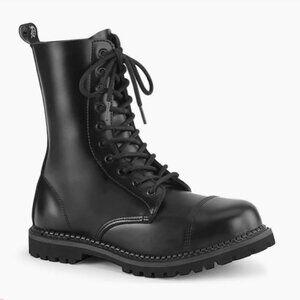 Demonia Black Leather Steel Toe Combat Boots Womens 7 Mens 5